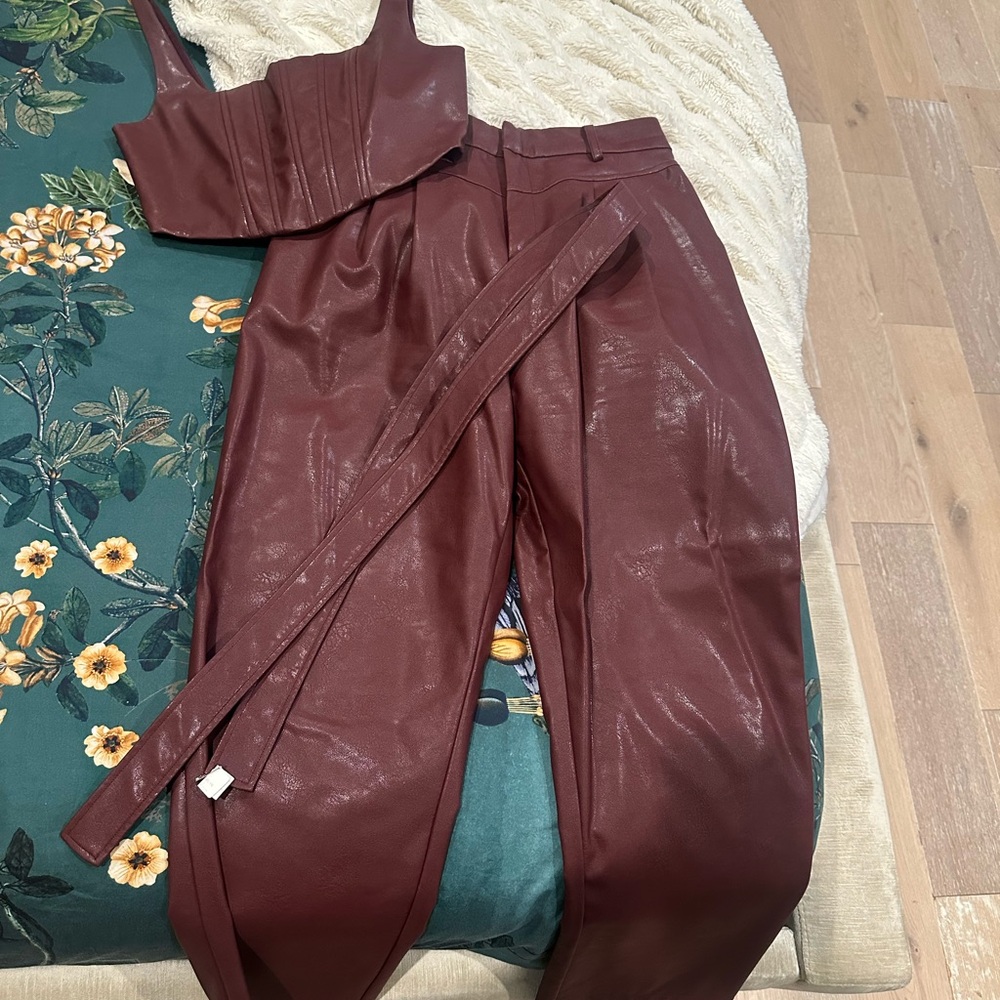 Women's Burgundy Pants & Corset Set